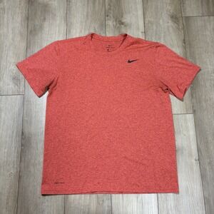 Nike Dri-Fit T-Shirt Mens Red Orange Large Short Sleeve Swoosh Logo Athletic Tee